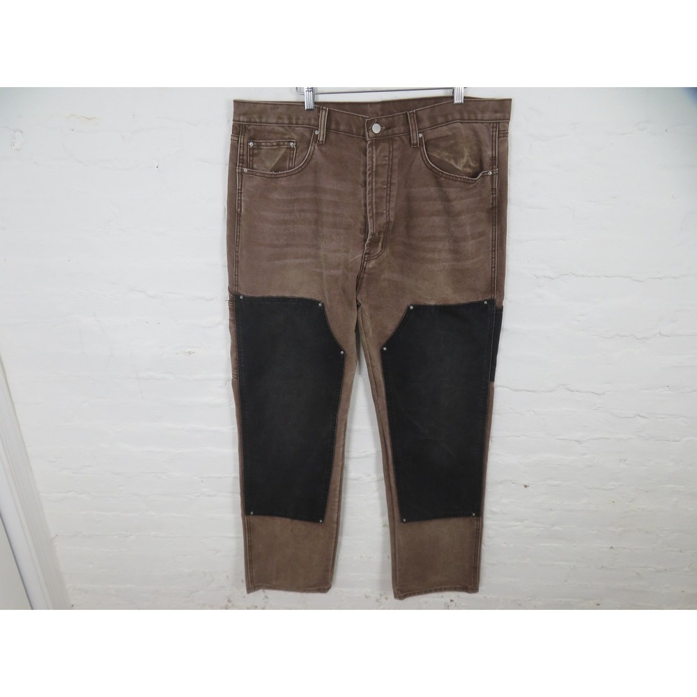 Mnml Jeans Mens 38x34 Brown Workwear Double Knee Button Fly Denim Carpenter